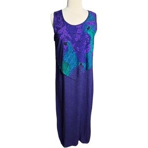 Caribou Vintage Purple & Green Lightweight Sleeveless Scoop Neck Dress M